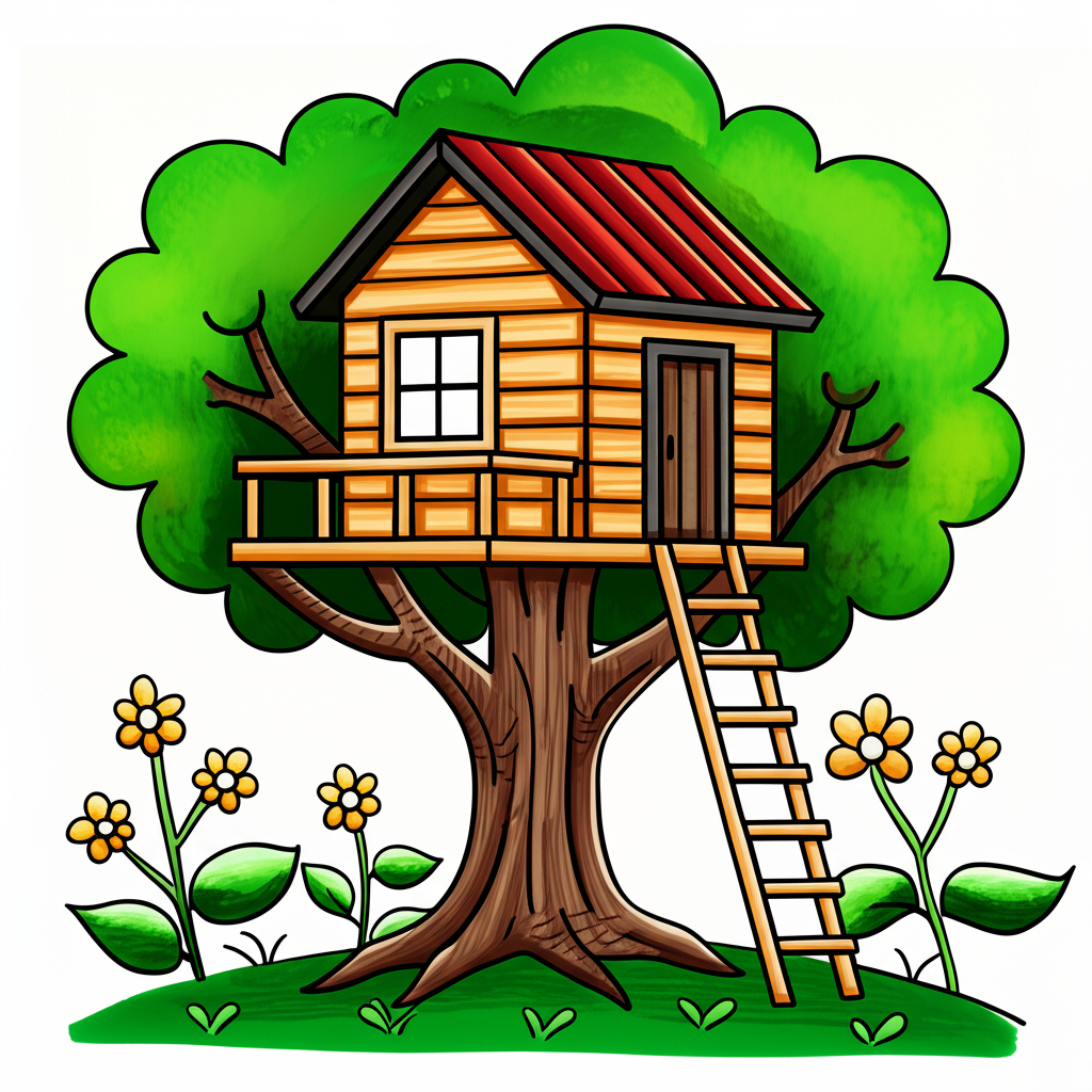 Cozy Treetop Hideaway Coloring Page - Colored Preview