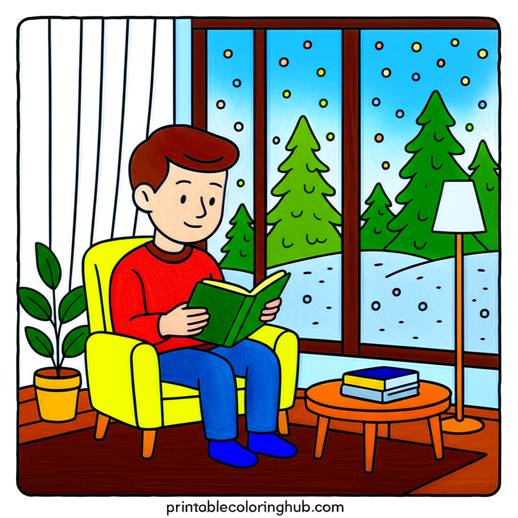 Cozy Winter Reading Nook - Colored Preview