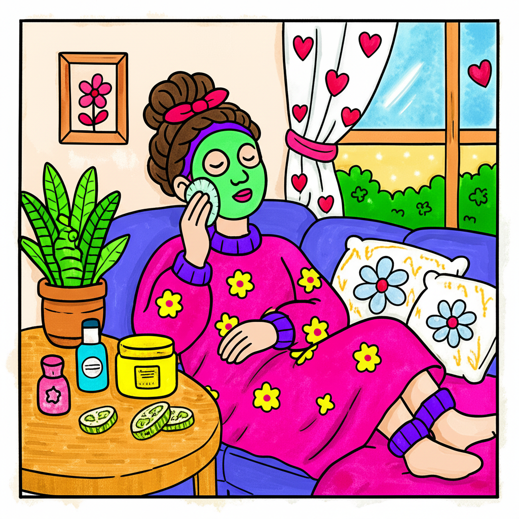 Cozy Self-Care Day Coloring Page - Colored Preview