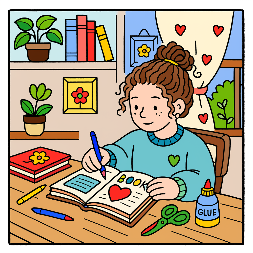 Creative Girl Scrapbooking Fun Coloring Page - Colored Preview