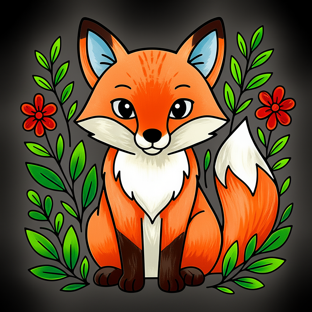Cute Forest Fox Friend Coloring Page - Colored Preview