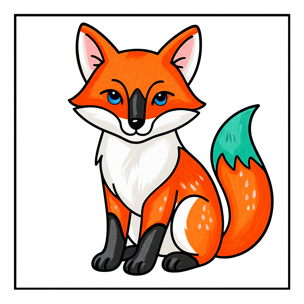 Adorable Fox Friend Outline Coloring Page - Colored Preview