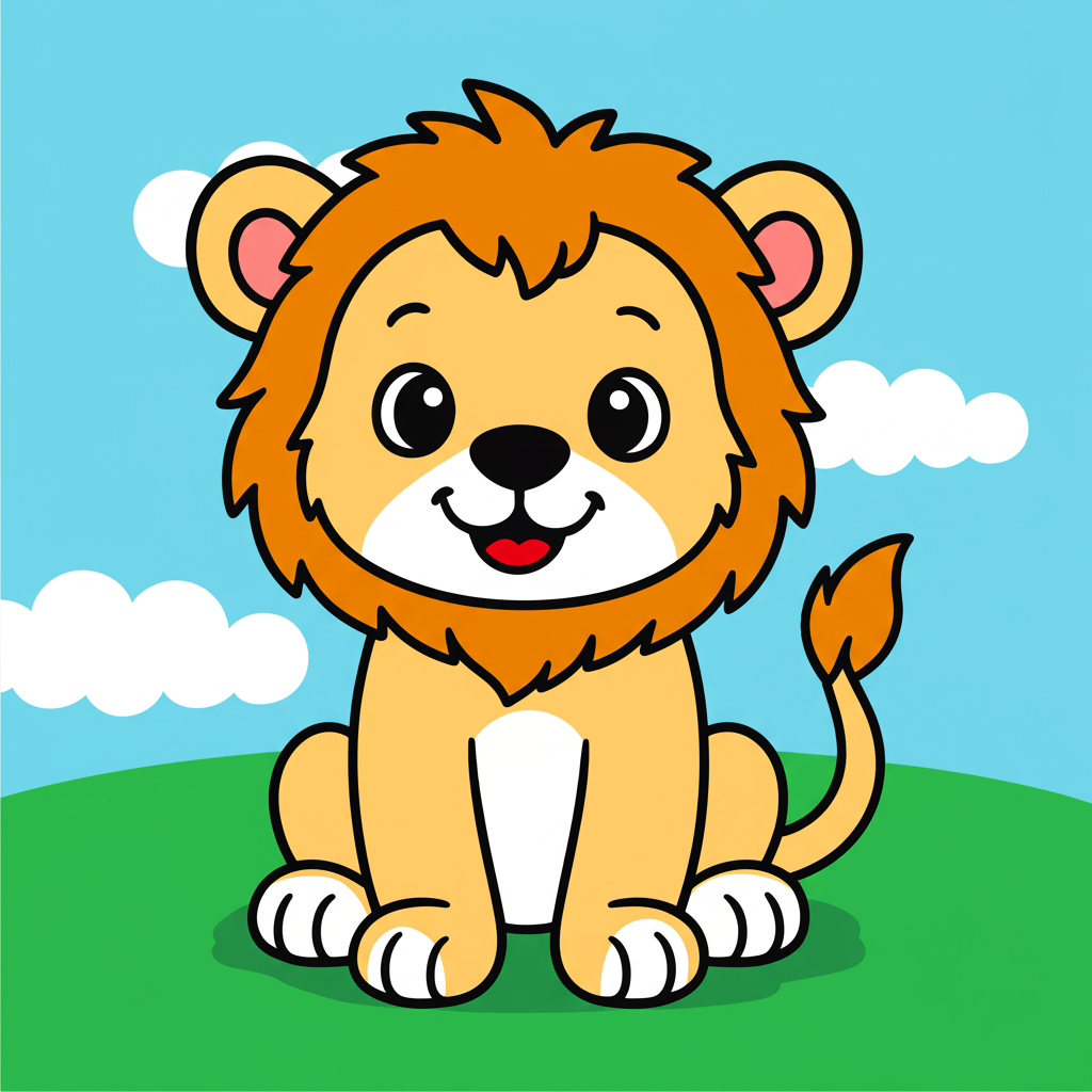 Cute Lion Cub Smiles Coloring Page - Colored Preview