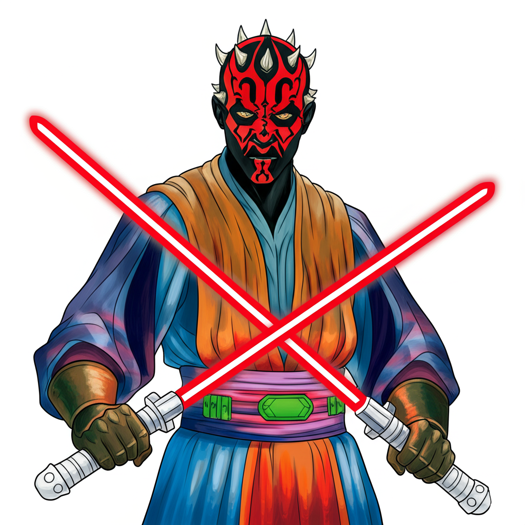 Darth Maul Dual Lightsabers Coloring Page - Colored Preview