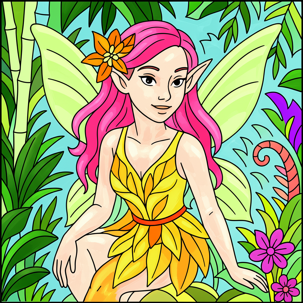 Enchanted Forest Fairy Coloring Page - Colored Preview