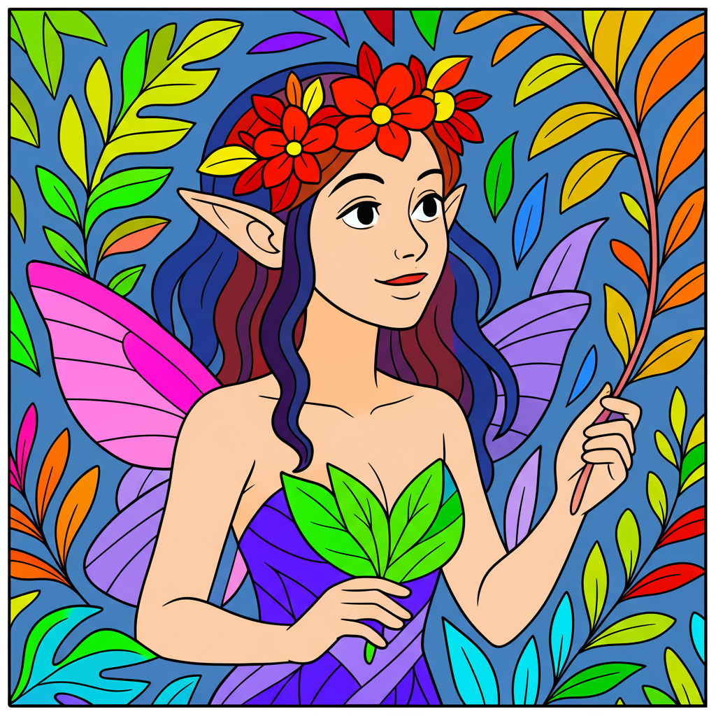 Enchanting Forest Fairy Coloring Page - Colored Preview
