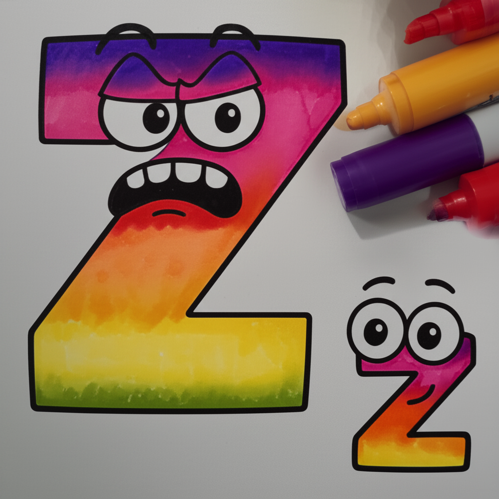 Expressive Letter Z Duo Coloring Page - Colored Preview