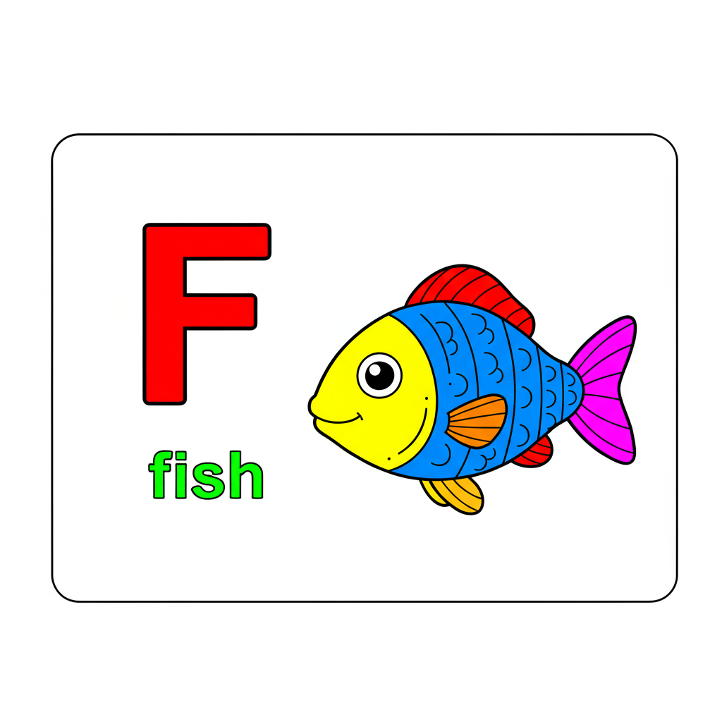 F is for Fish Fun Coloring Page - Colored Preview