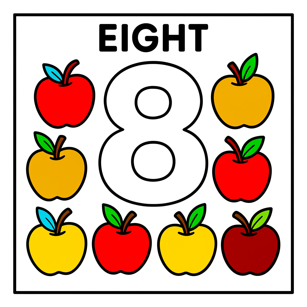 Fun With Number Eight Coloring Page - Colored Preview