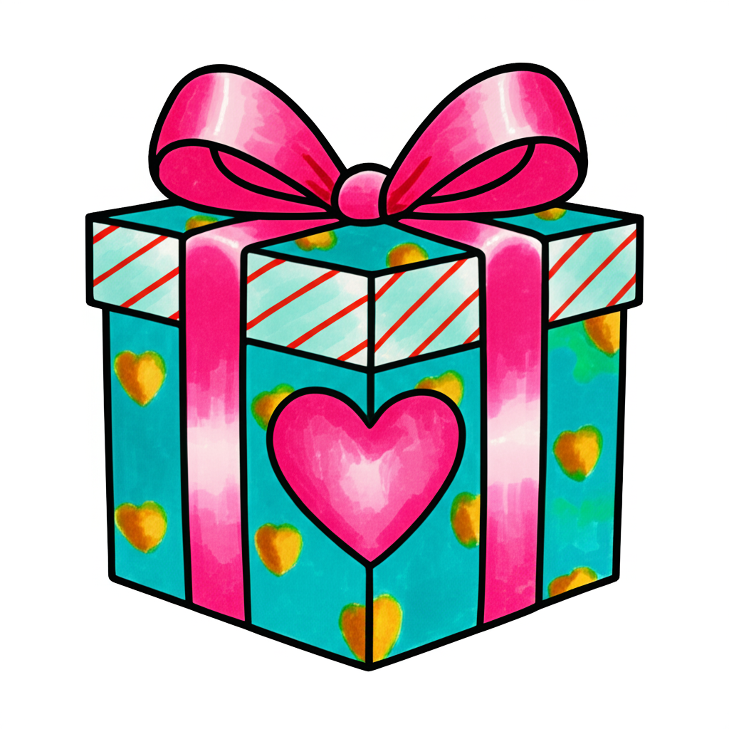 Gift Of Love Box Coloring Page - Colored Preview