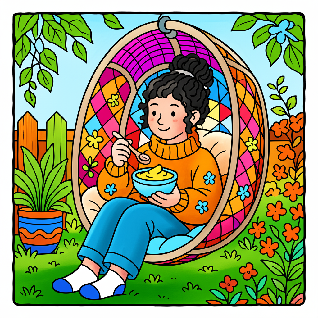 Cozy Garden Yogurt Break Coloring Page - Colored Preview