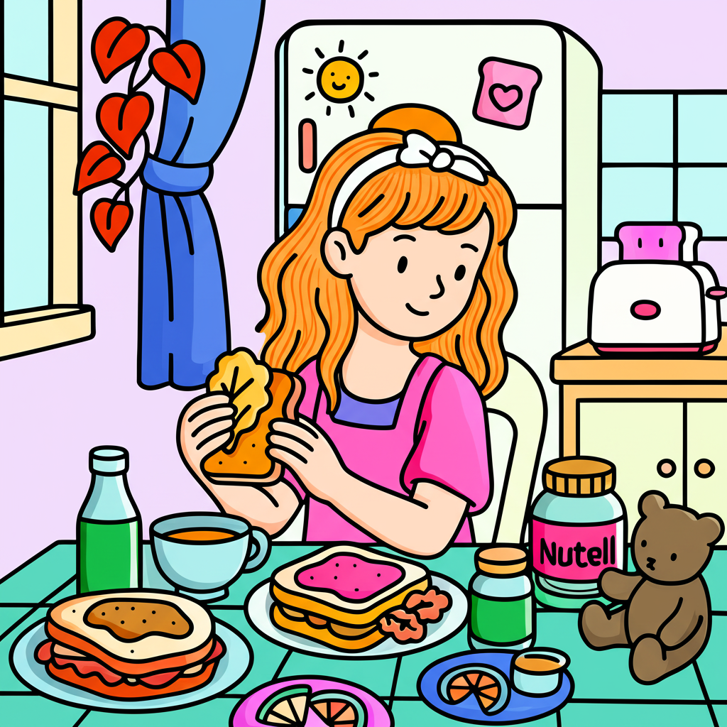 Girl's Sunny Sandwich Time Coloring Page - Colored Preview