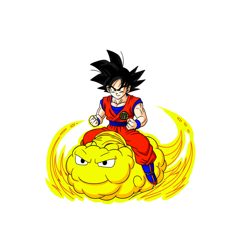 Goku Flying Nimbus Adventure Coloring Page - Colored Preview