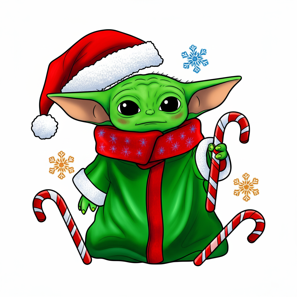 Festive Alien with Candy Canes Coloring Page - Colored Preview
