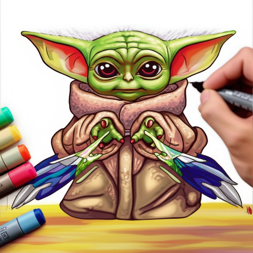 Grogu's Force Power Unleashed Coloring Page - Colored Preview