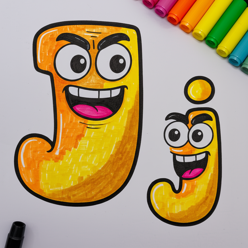 Jolly Letter J Characters Coloring Page - Colored Preview