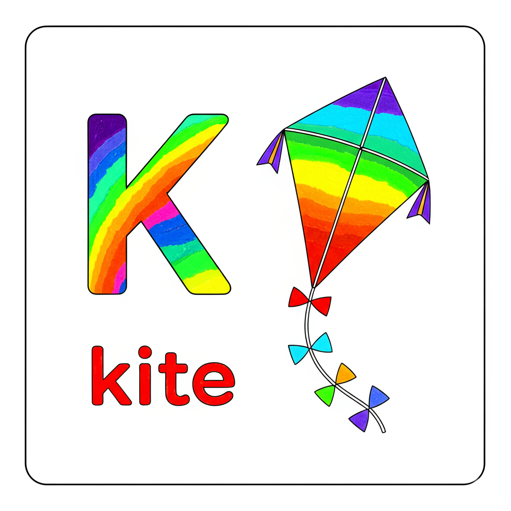 K is for Kite Fun Coloring Page - Colored Preview