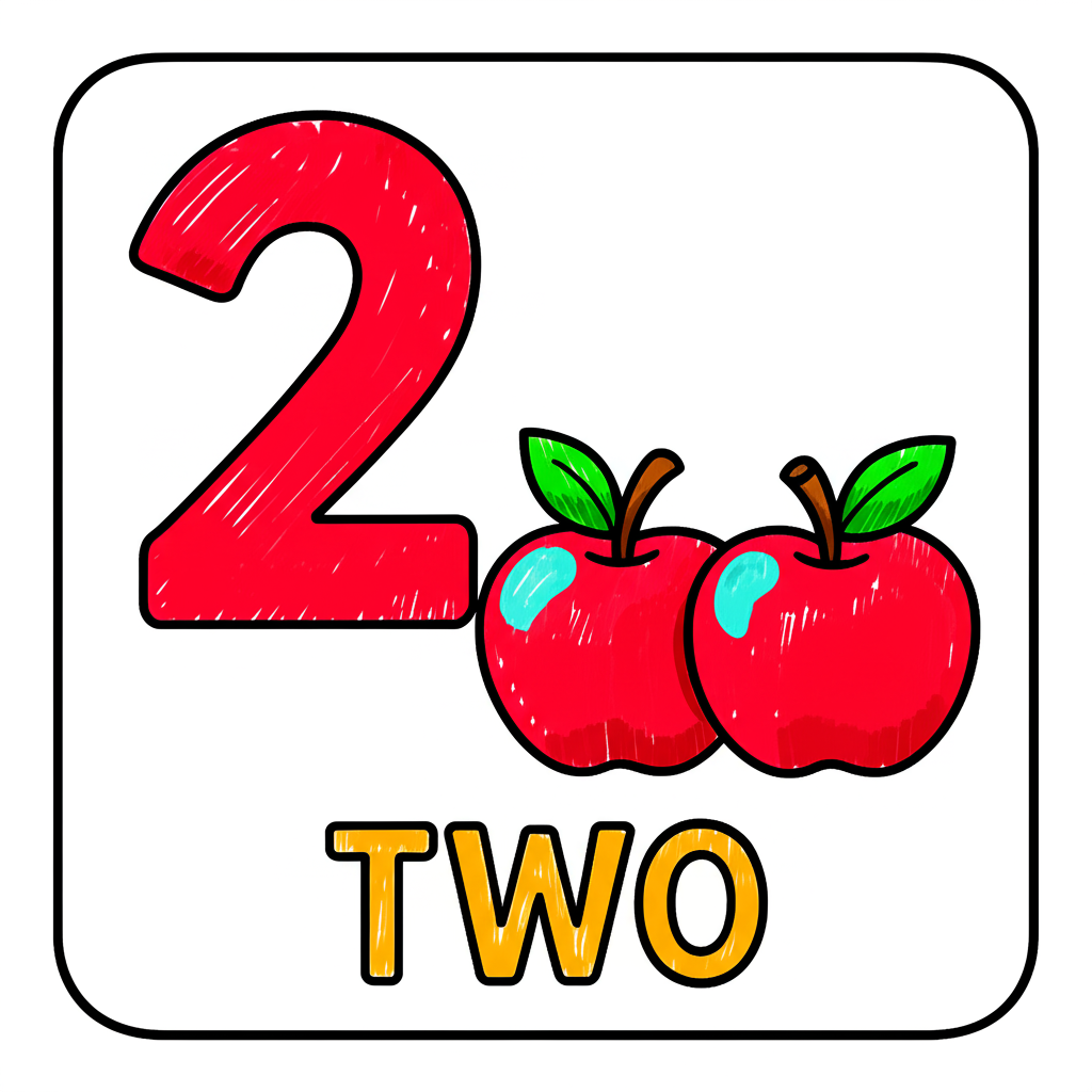 Learn Number Two Apples Coloring Page - Colored Preview