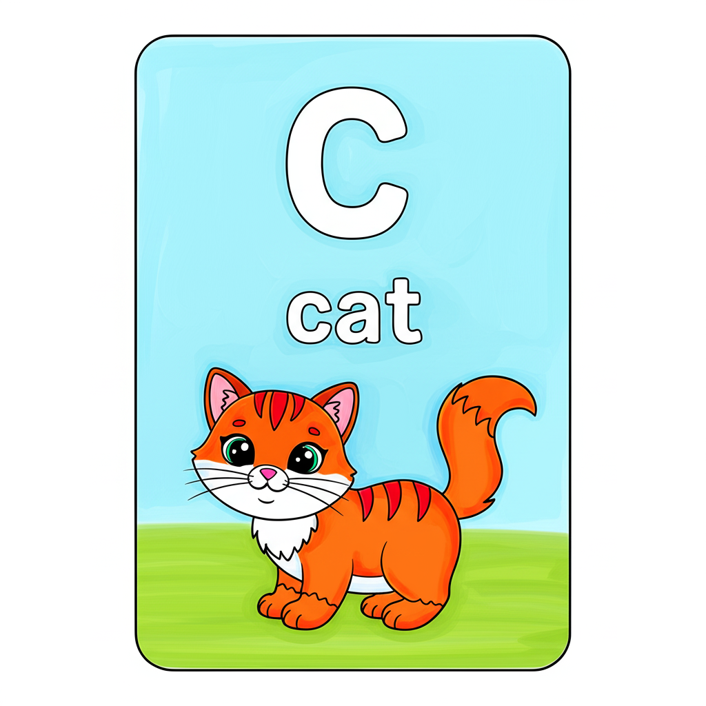Letter C Cat Fun Coloring Page - Colored Preview