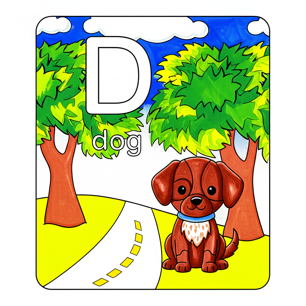 Letter D Dog Delight Coloring Page - Colored Preview