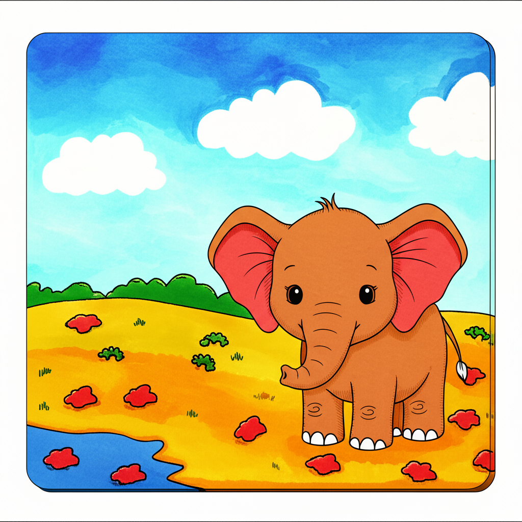 Letter E Elephant Adventure Coloring Page - Colored Preview