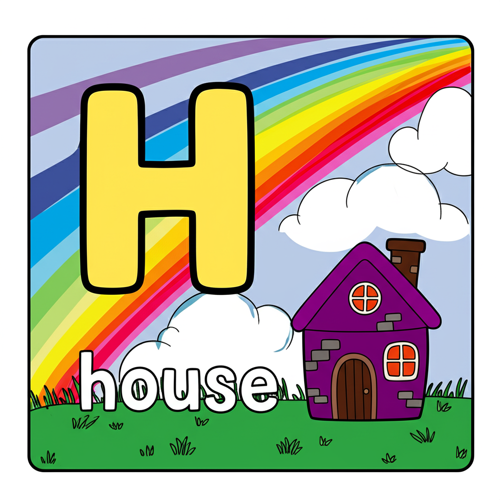 Letter H House Fun Coloring Page - Colored Preview
