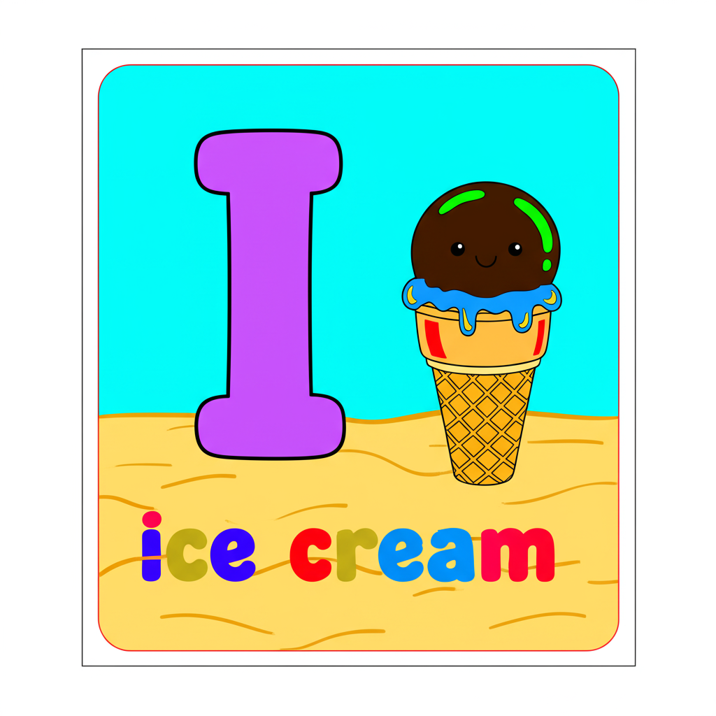 Letter I for Ice Cream Fun Coloring Page - Colored Preview