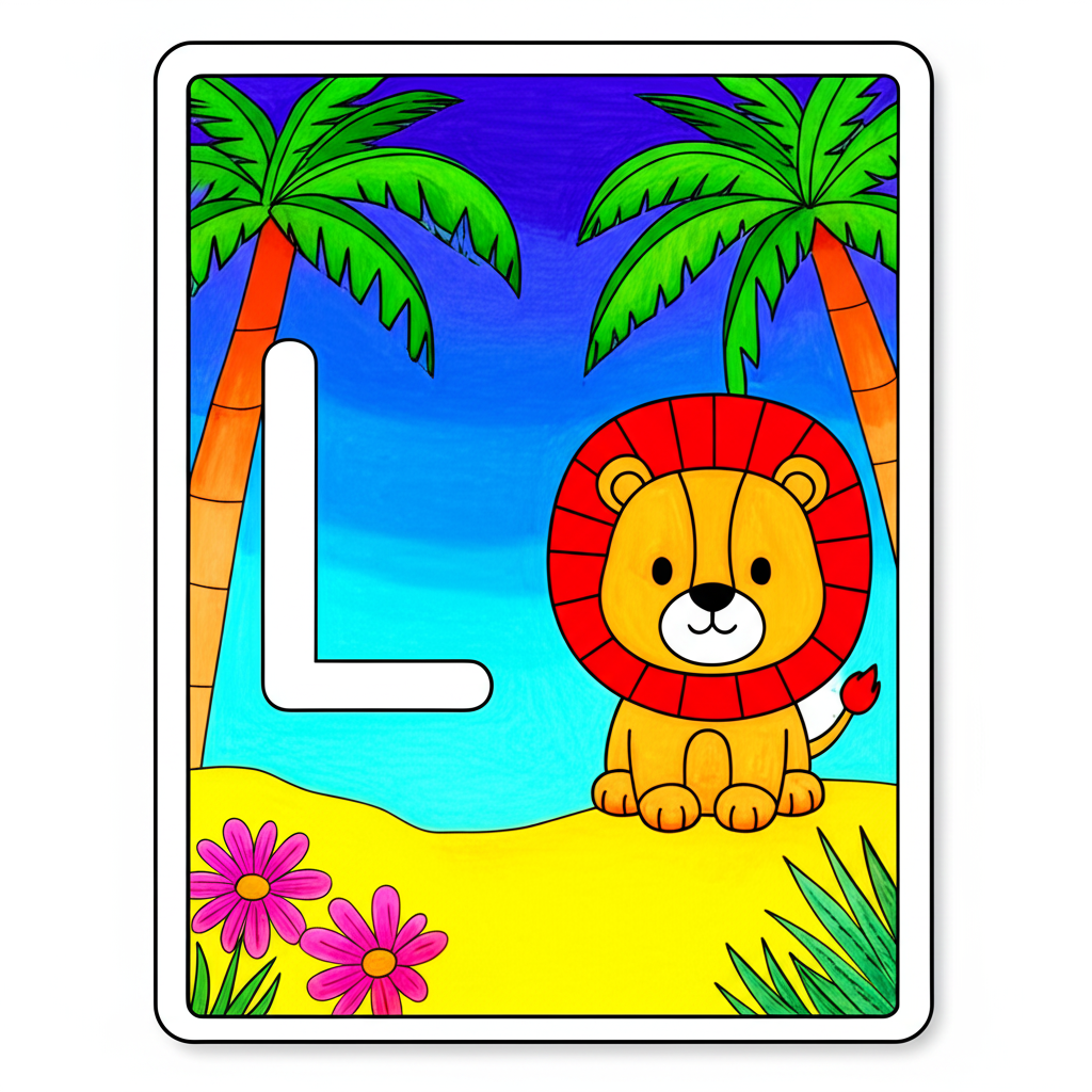 Letter L Lion Learning Coloring Page - Colored Preview