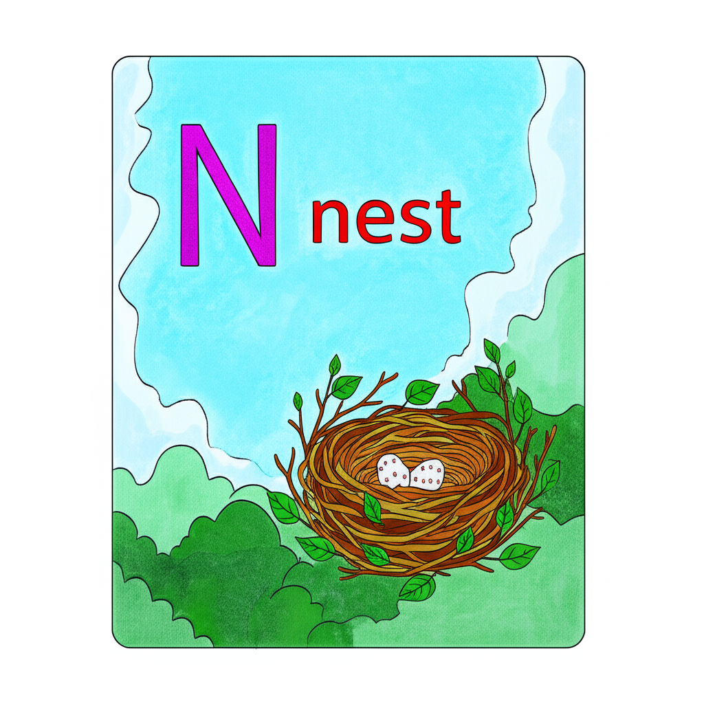 Letter N for Nest Coloring Page - Colored Preview