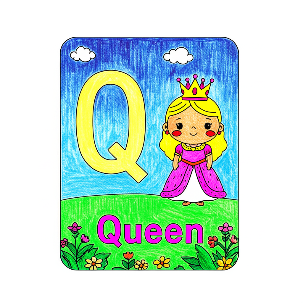 Letter Q Queen Alphabet Page Coloring Page - Colored Preview