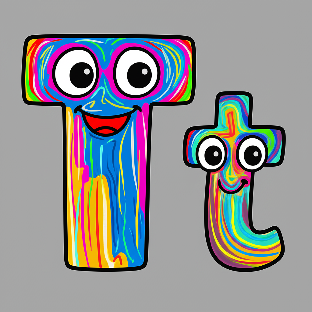 Cartoon Letter T Friends Coloring Page - Colored Preview