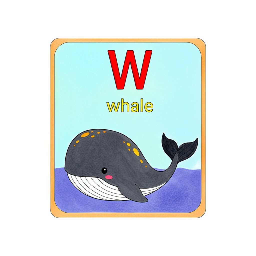 Letter W Whale Fun Coloring Page - Colored Preview
