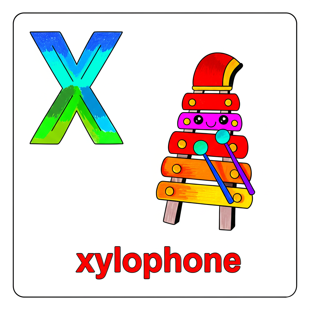 Letter X Xylophone Melody Coloring Page - Colored Preview