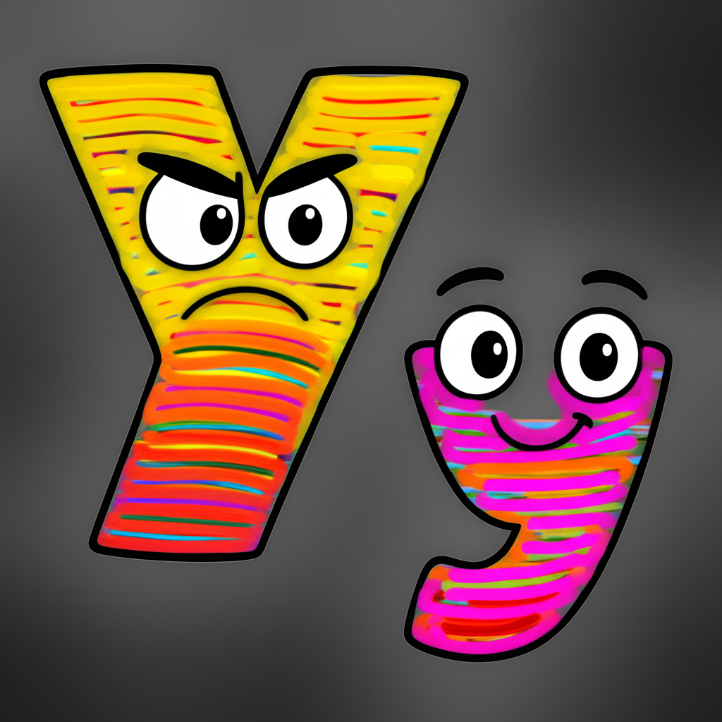 Expressive Letter Y Characters Coloring Page - Colored Preview
