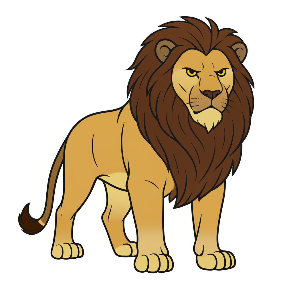 Majestic Lion Outline Coloring Page - Colored Preview