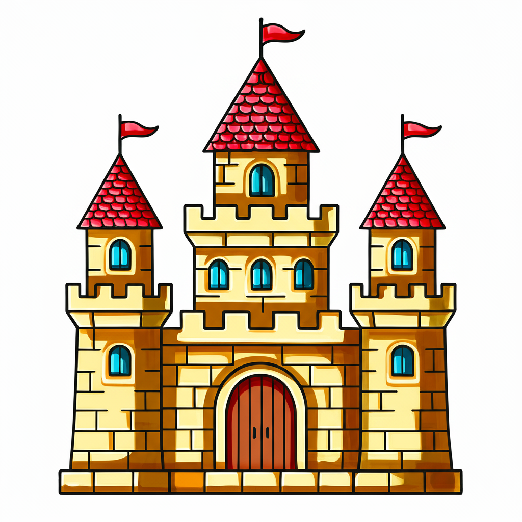 Majestic Medieval Castle Coloring Page - Colored Preview