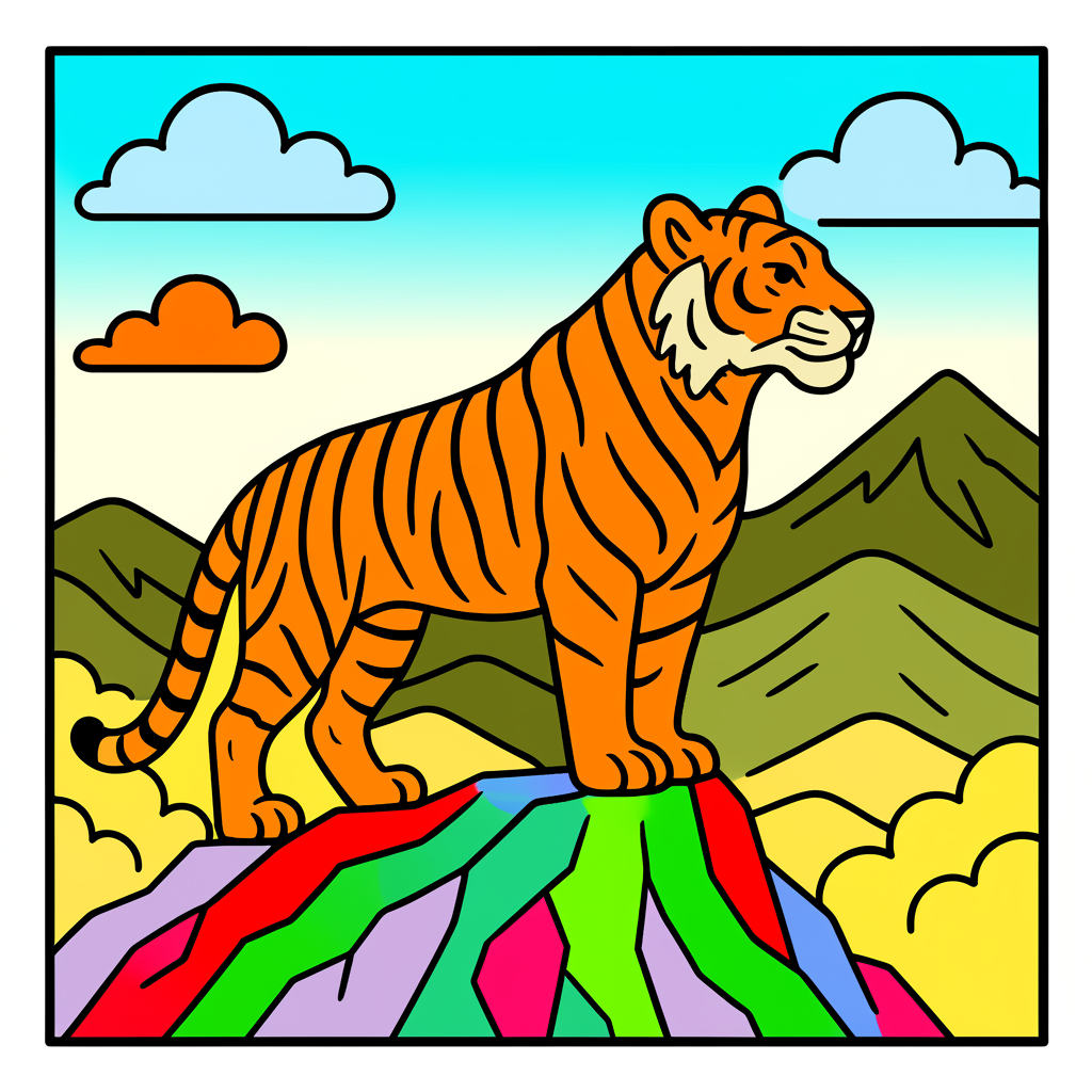 Majestic Mountain Tiger Coloring Page - Colored Preview