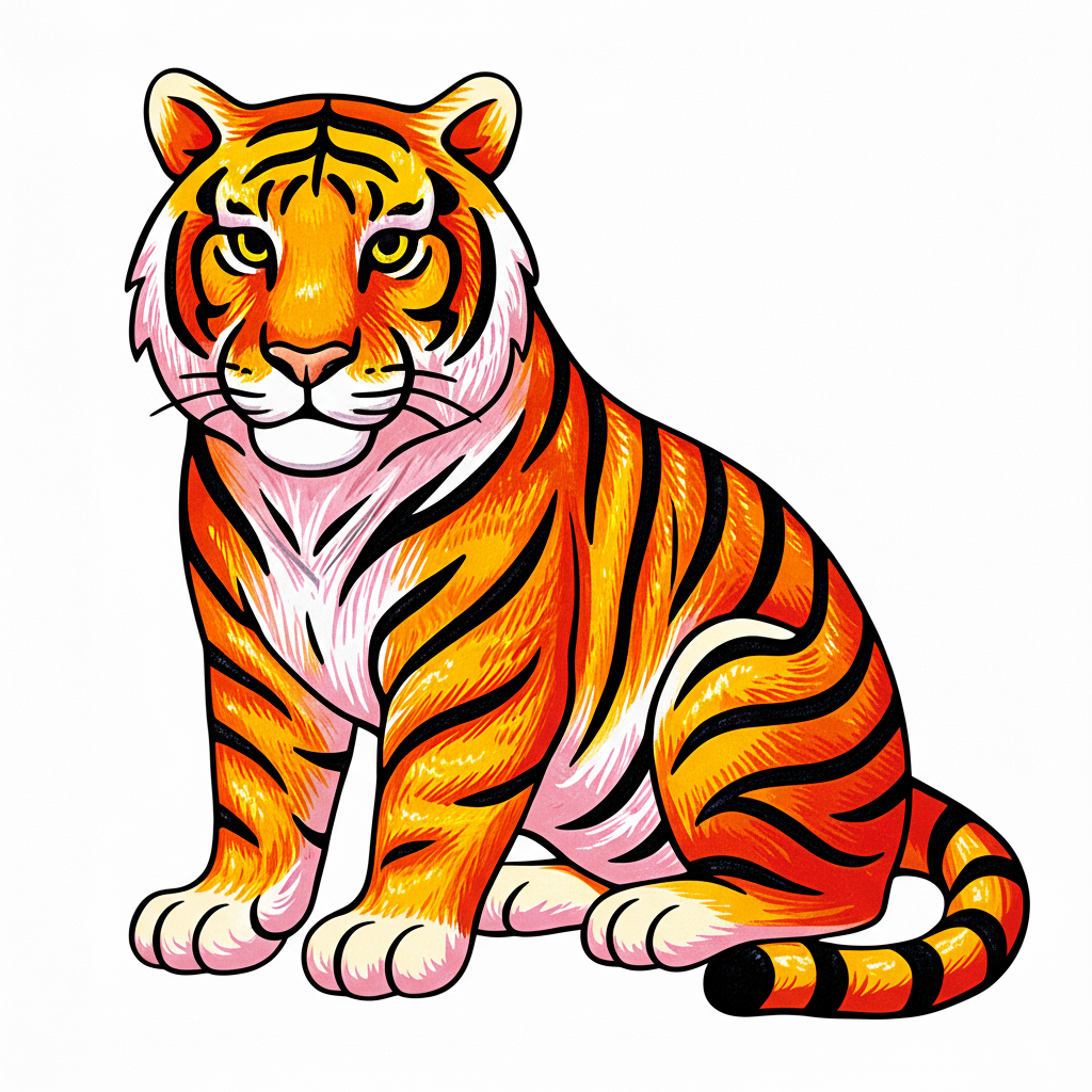 Majestic Sitting Tiger Coloring Page - Colored Preview