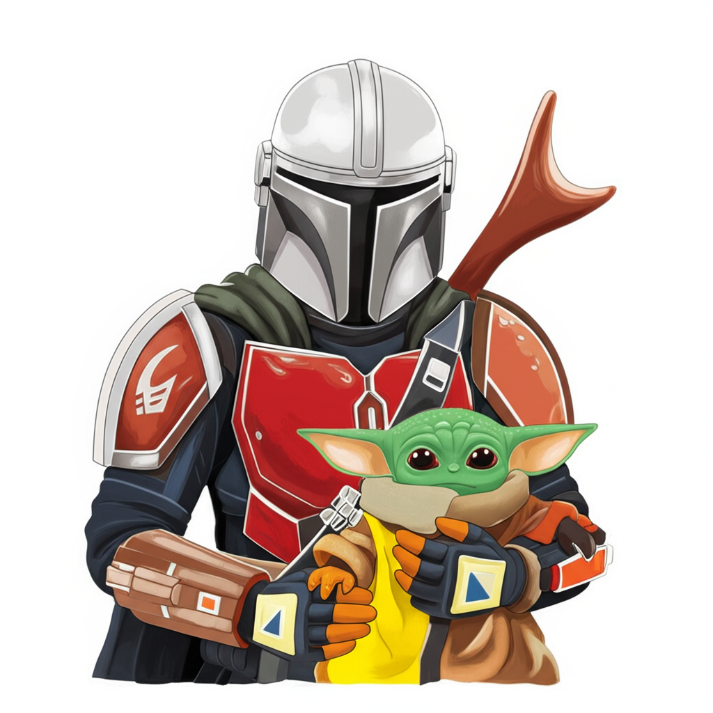 Mandalorian and Grogu Coloring Page - Colored Preview