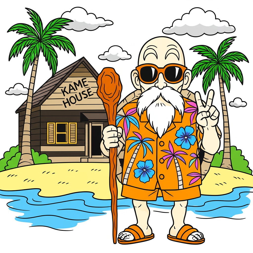 Master Roshi Kame House Fun Coloring Page - Colored Preview