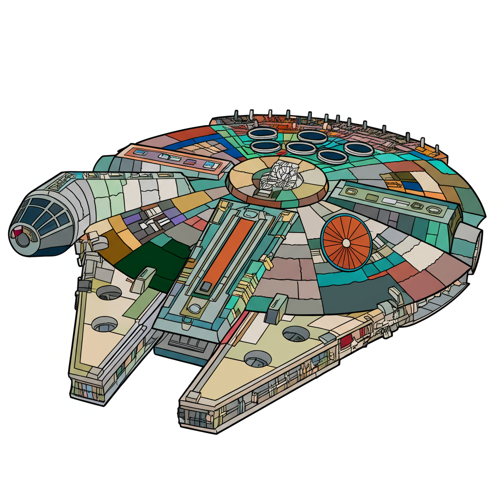Iconic Millennium Falcon Ready for Color Coloring Page - Colored Preview