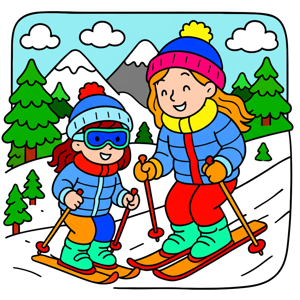 Snowy Slopes Ski Fun - Colored Preview