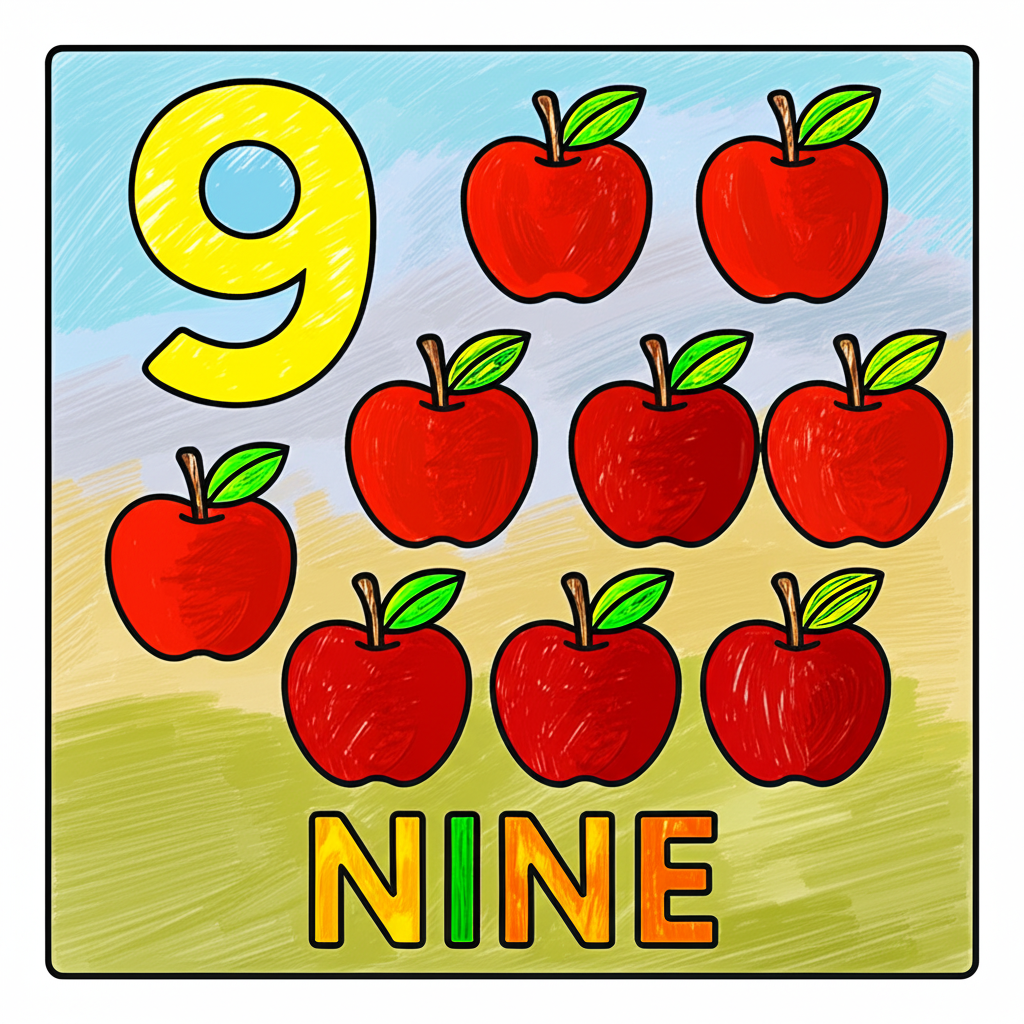 Nine Juicy Apples Coloring Coloring Page - Colored Preview