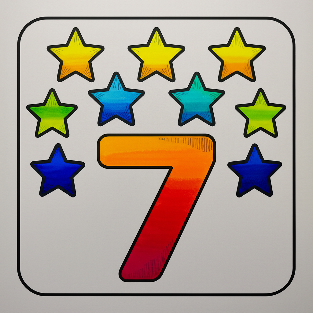 Number Seven and Stars Coloring Page - Colored Preview