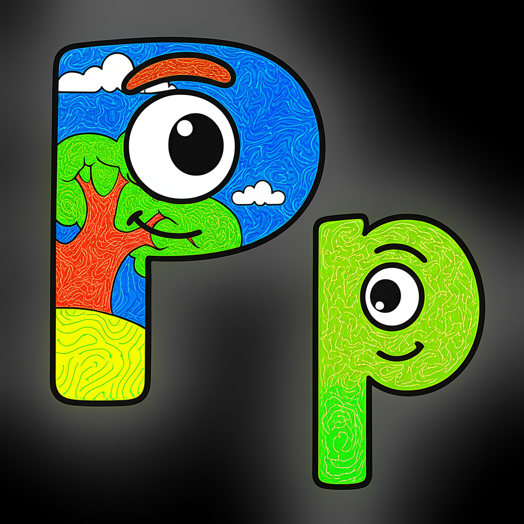 Playful Letter P Characters Coloring Page - Colored Preview
