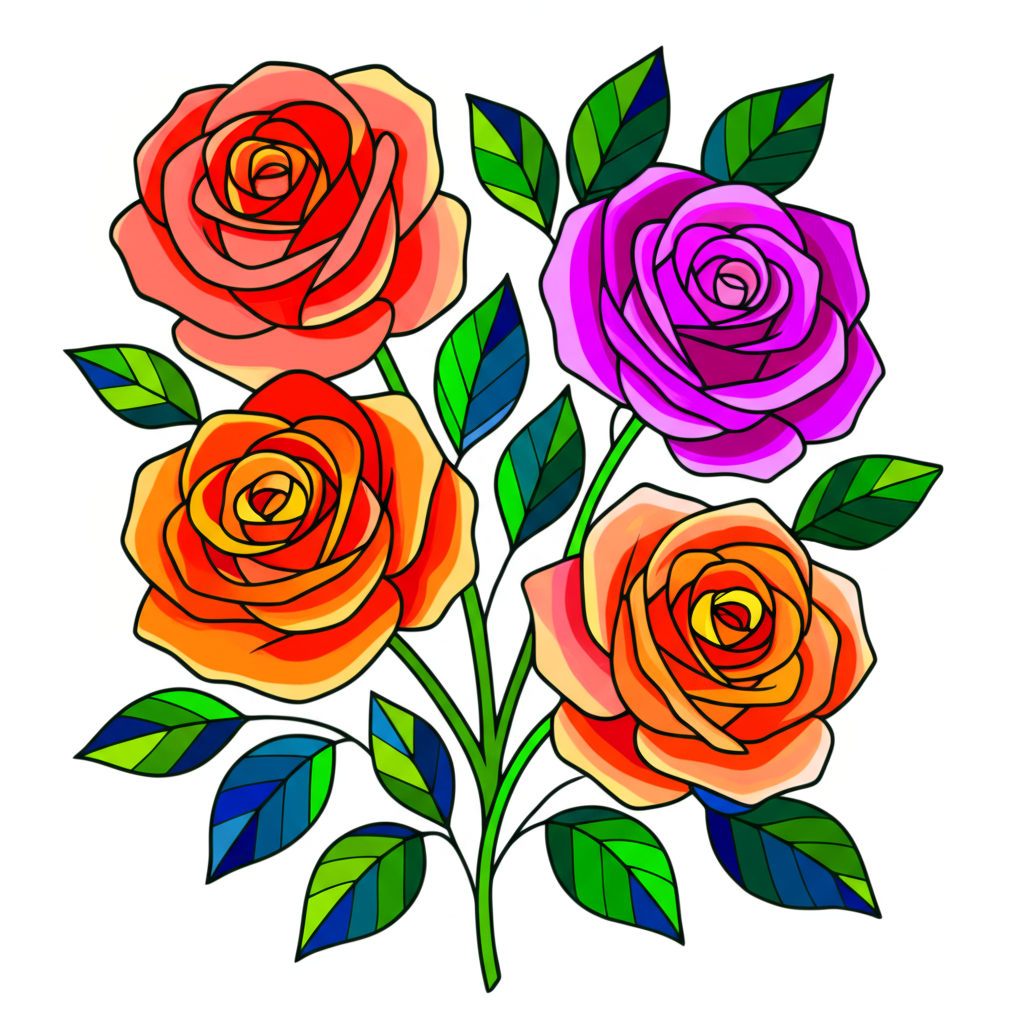 Radiant Rose Bouquet Coloring Page - Colored Preview