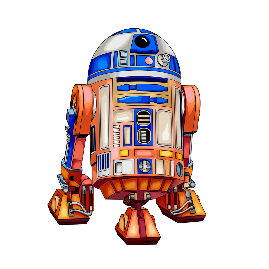 Iconic Astromech Droid R2-D2 Coloring Page - Colored Preview