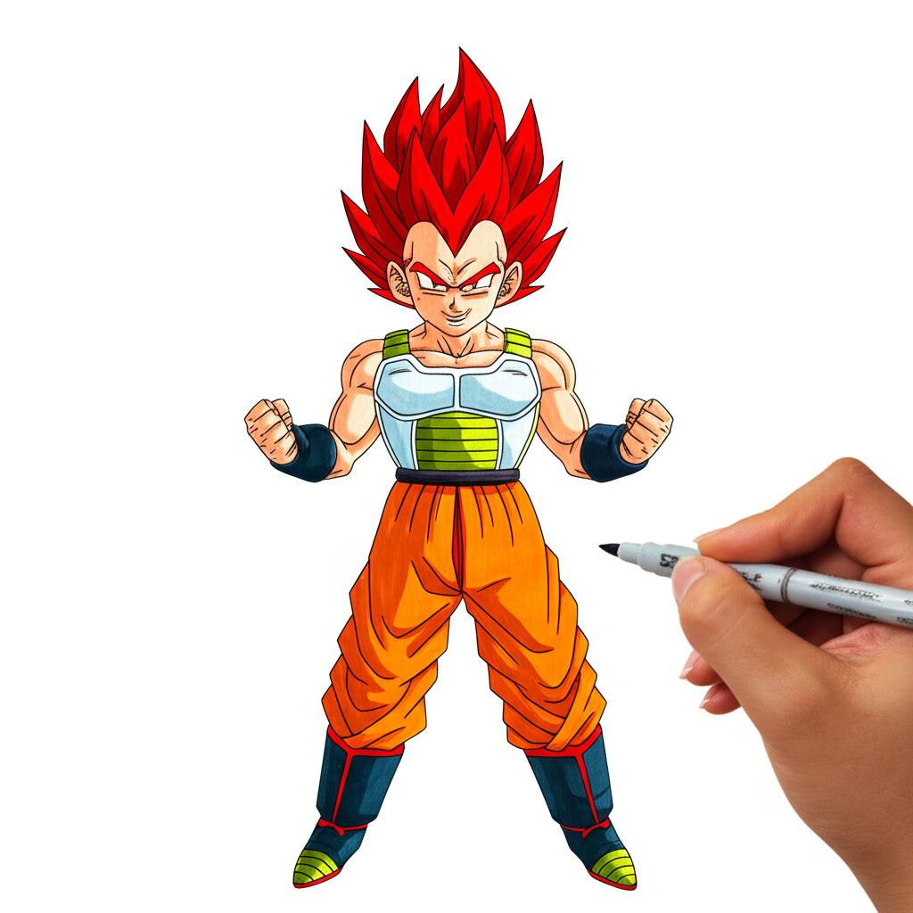 Saiyan Prince Power Up Coloring Page - Colored Preview