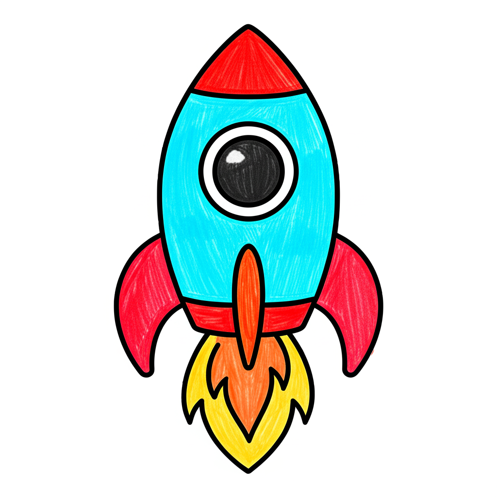 Simple Rocket Launch Coloring Page - Colored Preview