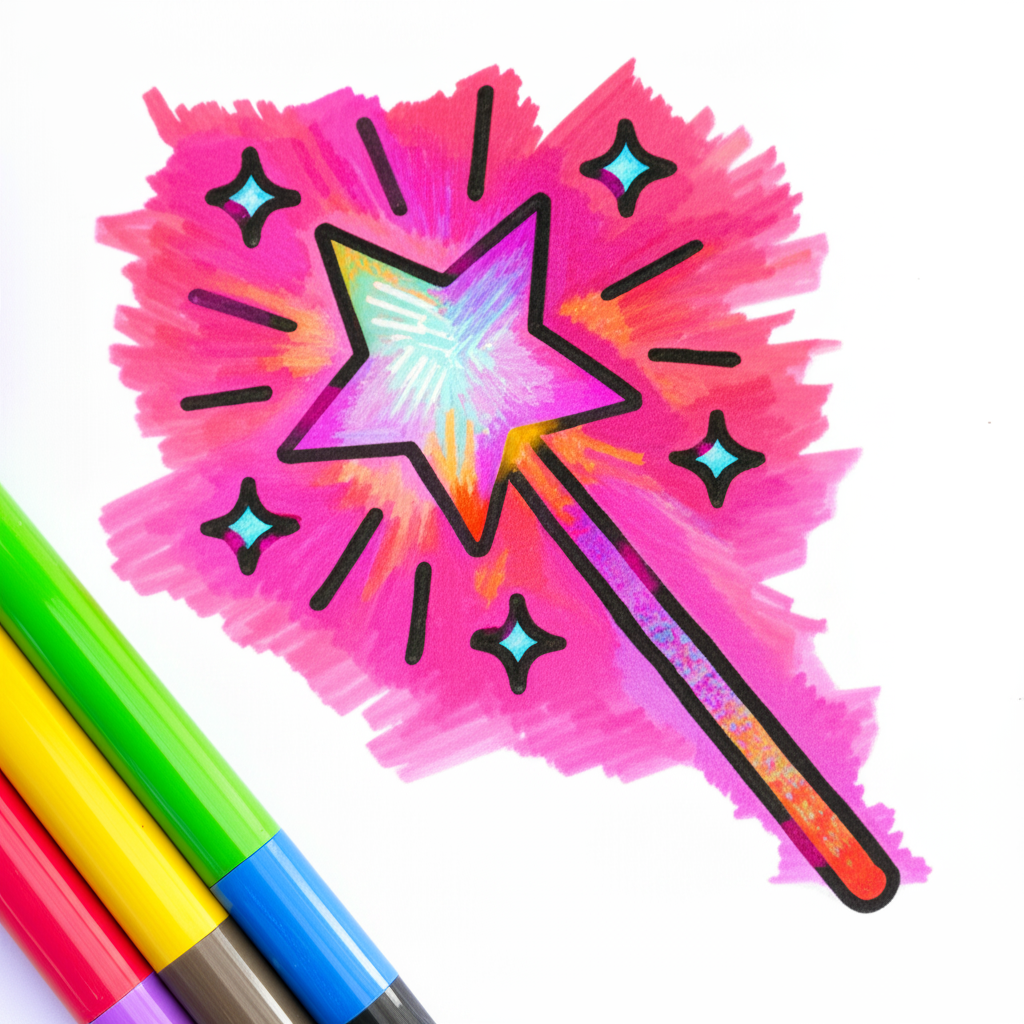 Magical Star Wand Coloring Page - Colored Preview